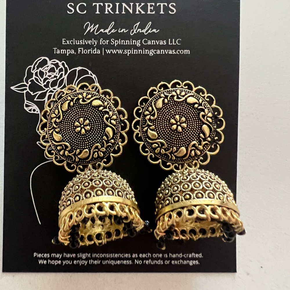 Ethnic gold bell earrings